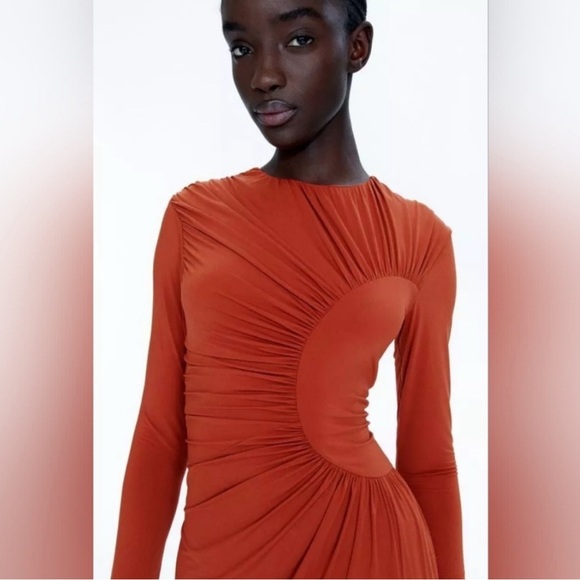 H&M Studio Collection Gathered Bodycon Dress (Burnt orange) - Picture 3 of 15